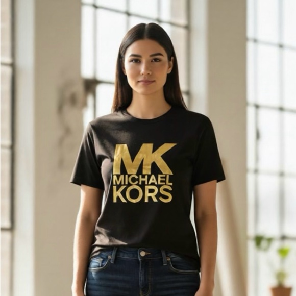 Michael Kors Classic Black & Gold T-Shirt - Picture 1 of 14